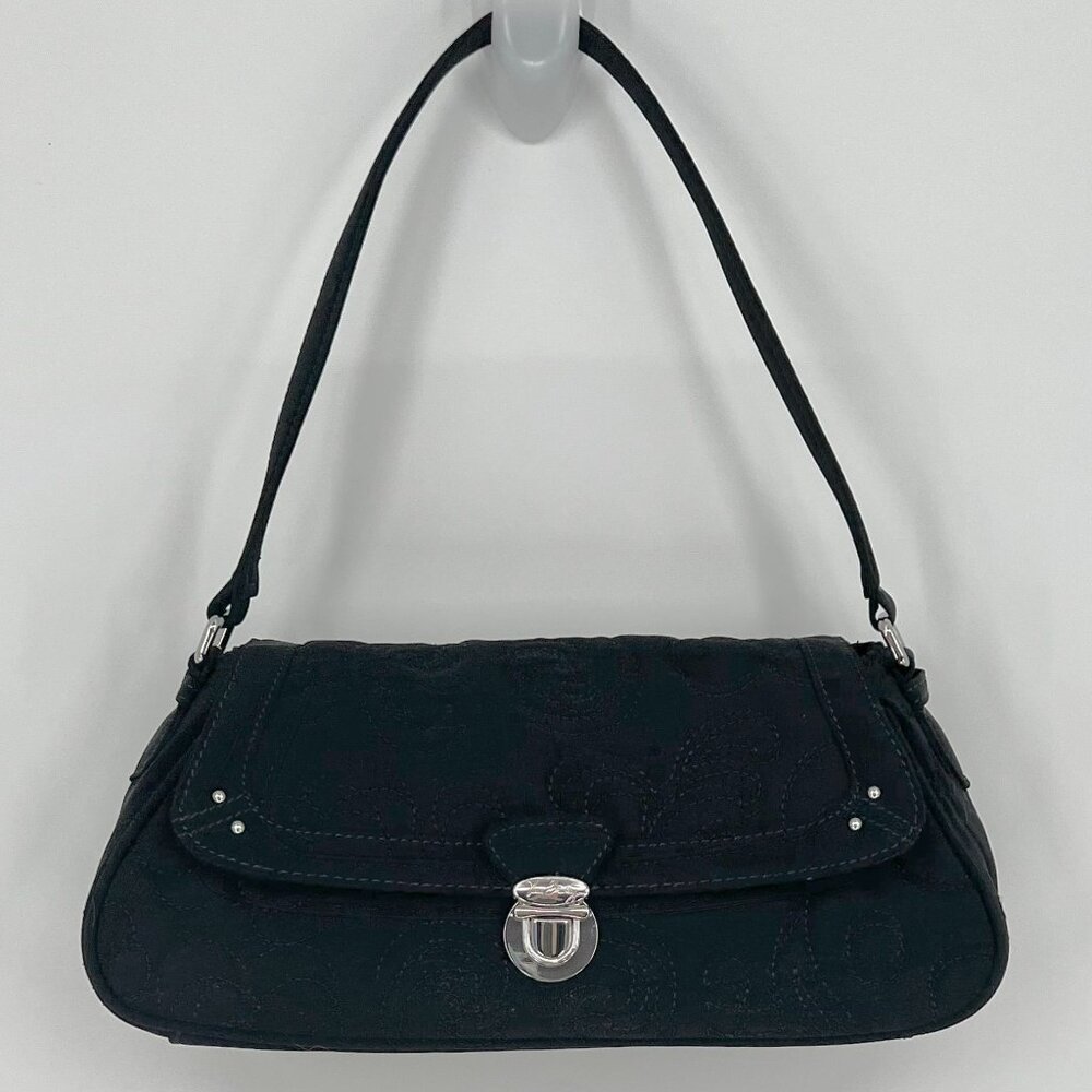 Vera Bradley Womens Solid Black Quilted Small Shoulder Bag Embroidered Classic‎